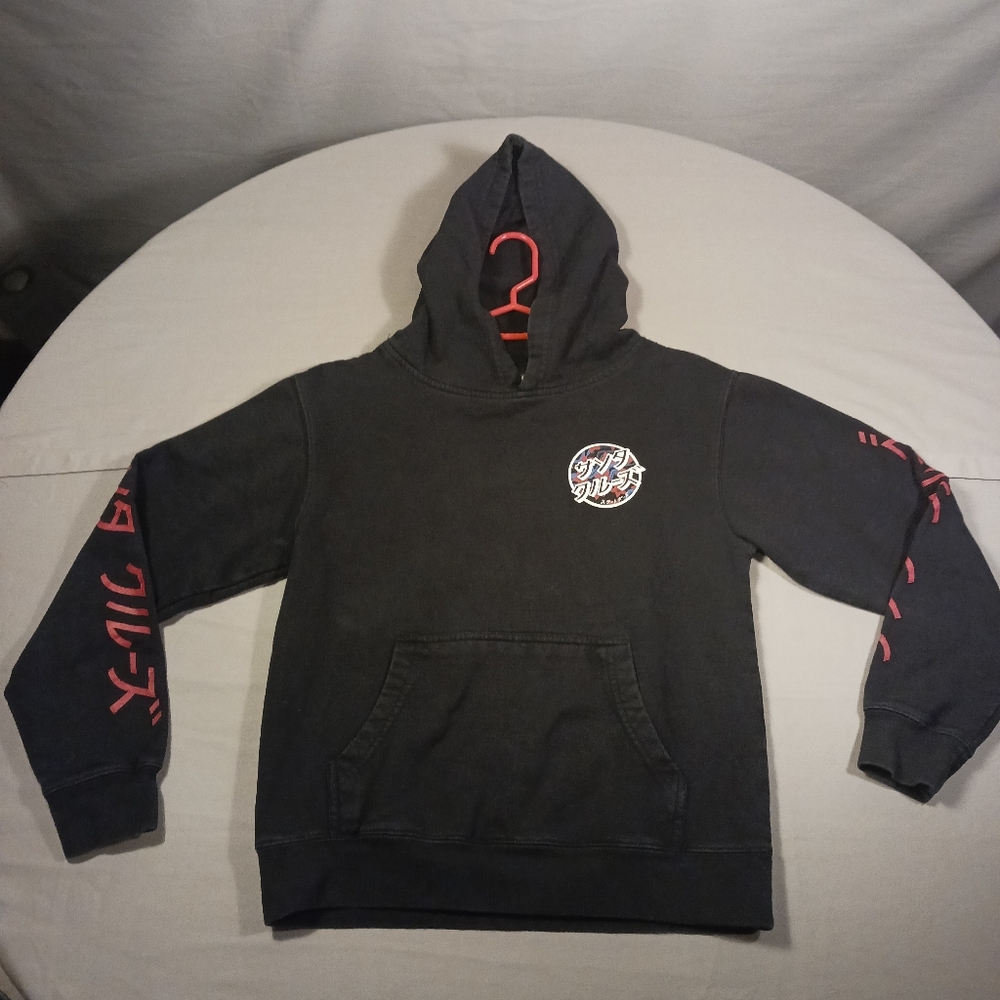 SANTA CRUZ Japanese Lettering Black Hoodie Youth Large Vintage